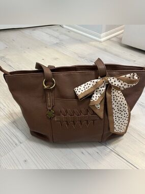Lucky Brand Brown Leather Medium Tote With Scarf